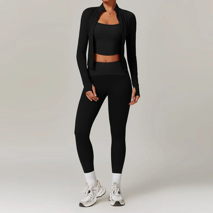 2PCS Yoga Set Gym Clothes Sportswear Yoga Suits Women Fitness Set Tracksuits Sports Bra Gym Leggings Long Sleeved Zipper Jacket