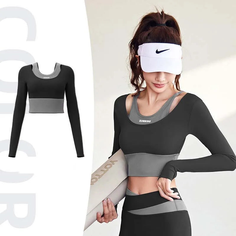 2pcs Women's Yoga Set Long Sleeve Gym Crop Top High Waist Leggings Fitness Sports Wear Quick Dry Breathable Pilates Yoga Suits